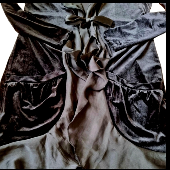 Chapter One Black Satiny Front Tie Crushed Velvet Elegant Long Ruffled Cardigan - Picture 4 of 9